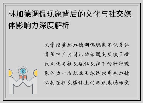 林加德调侃现象背后的文化与社交媒体影响力深度解析